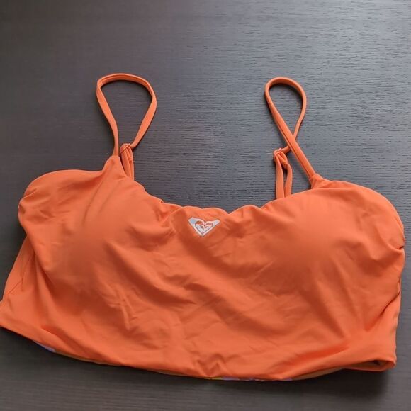 Roxy x Kate Bosworth scoop neck reversible floral tan orange bikini top M nwot - Picture 5 of 8
